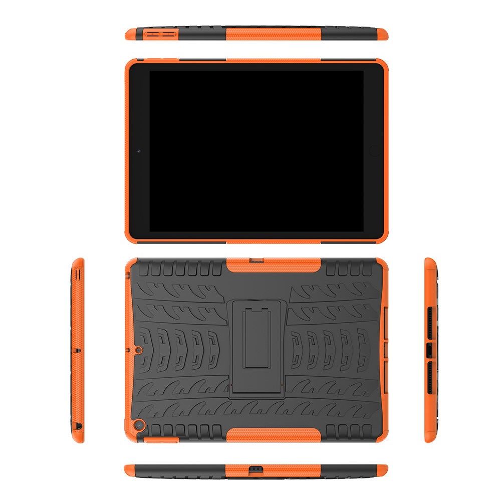 Двухкомпонентный Противоскользящий Гибридный Противоударный Чехол для iPad 10.2 2019 с Подставкой Оранжевый