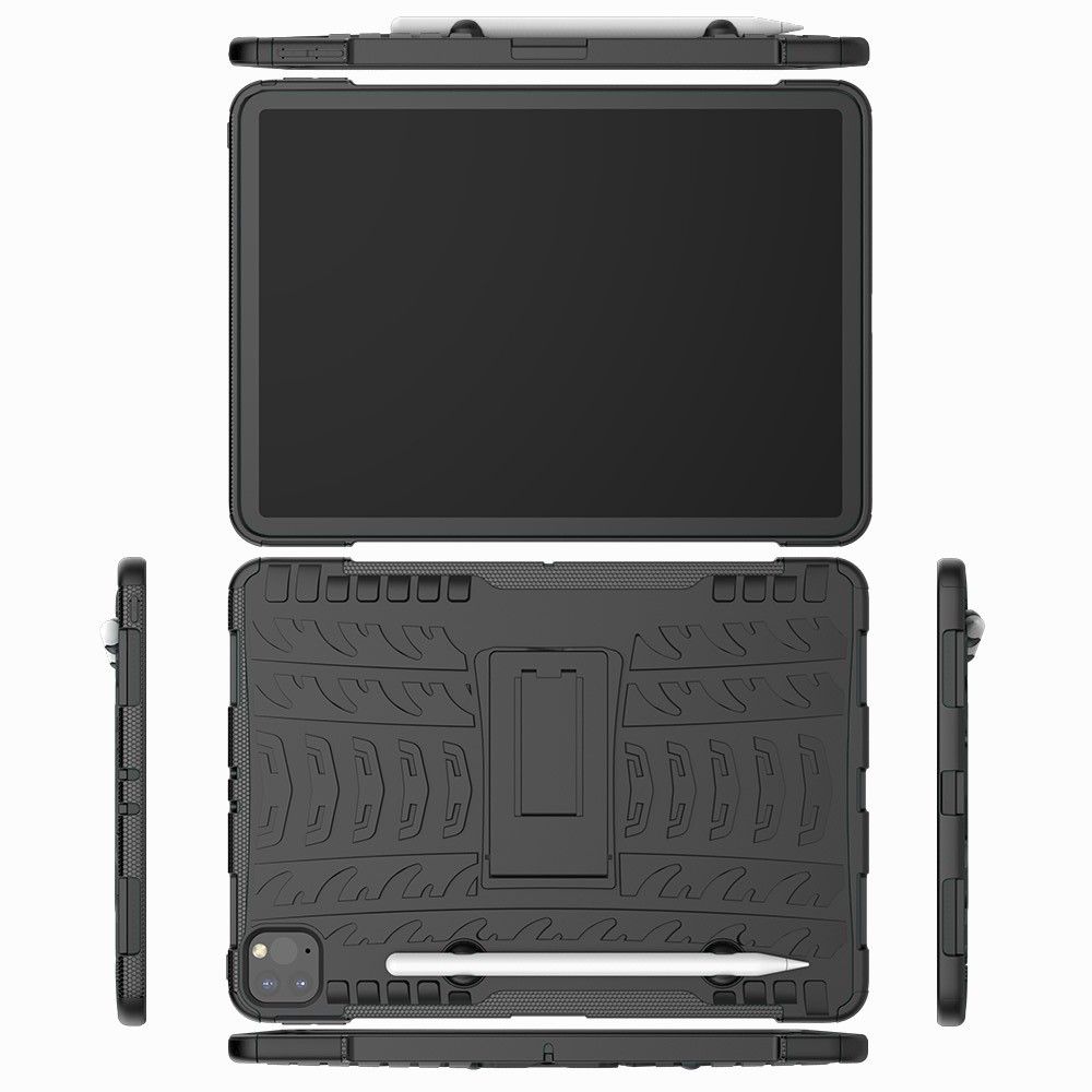 Двухкомпонентный Противоскользящий Гибридный Противоударный Чехол для iPad Pro 11 2020 с Подставкой Черный