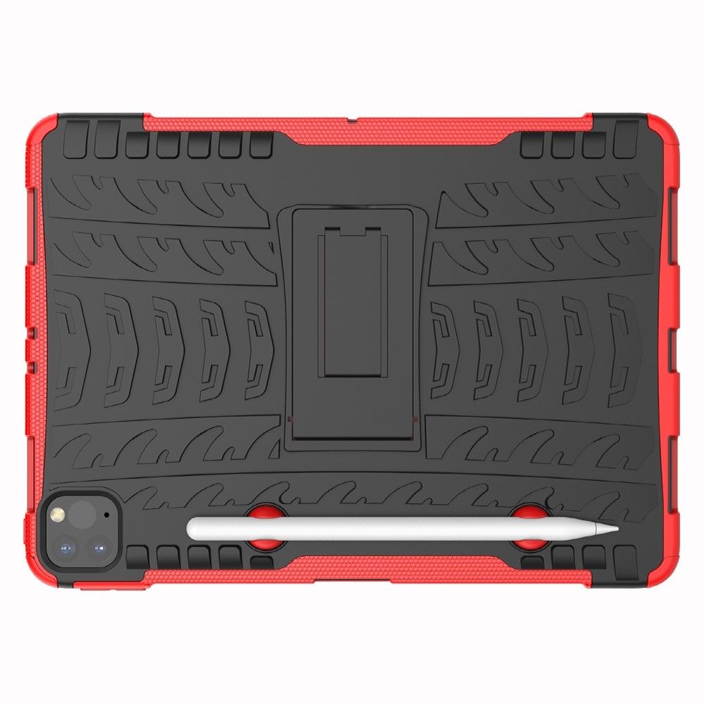 Двухкомпонентный Противоскользящий Гибридный Противоударный Чехол для iPad Pro 11 2020 с Подставкой Красный