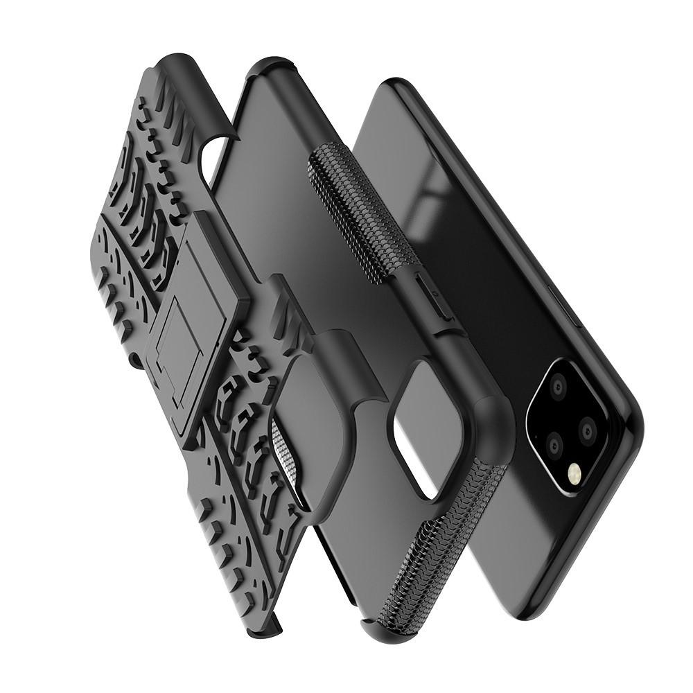Двухкомпонентный Противоскользящий Гибридный Противоударный Чехол для iPhone 11 Pro Max с Подставкой Черный