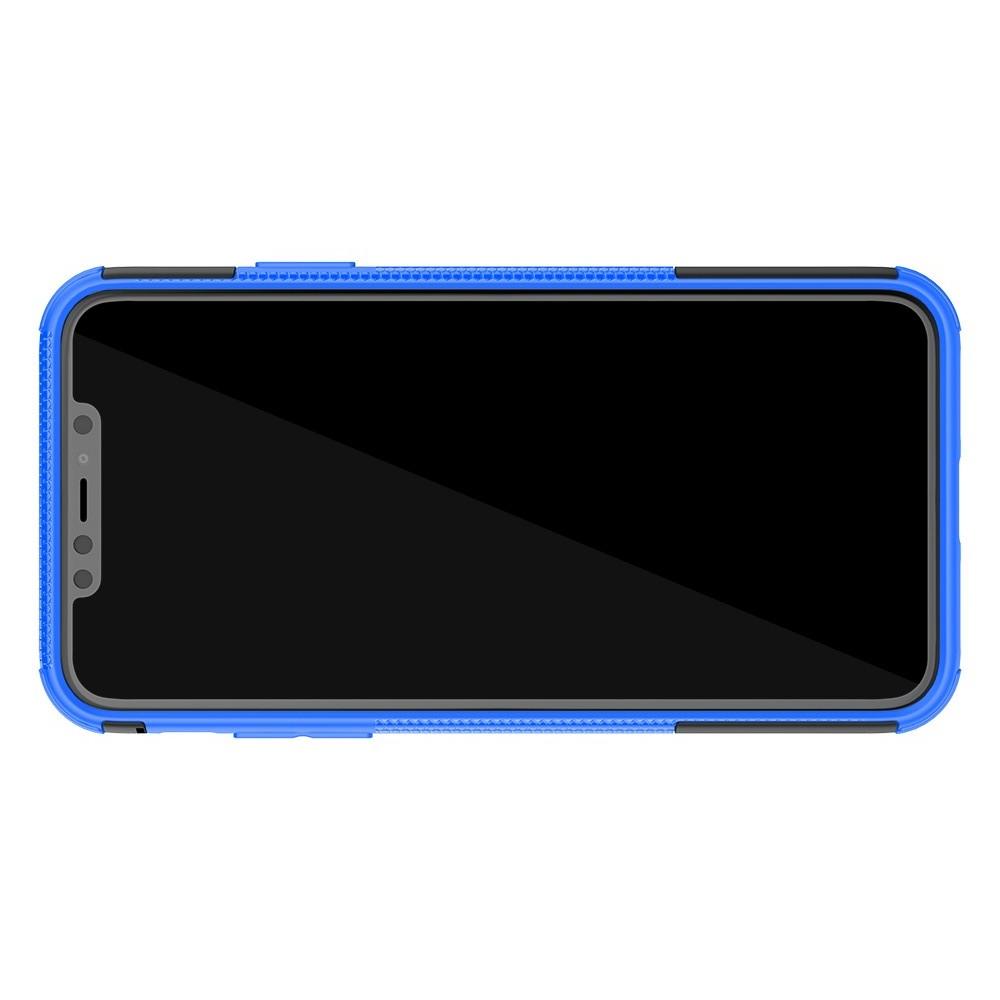 Двухкомпонентный Противоскользящий Гибридный Противоударный Чехол для iPhone 11 Pro Max с Подставкой Синий / Черный