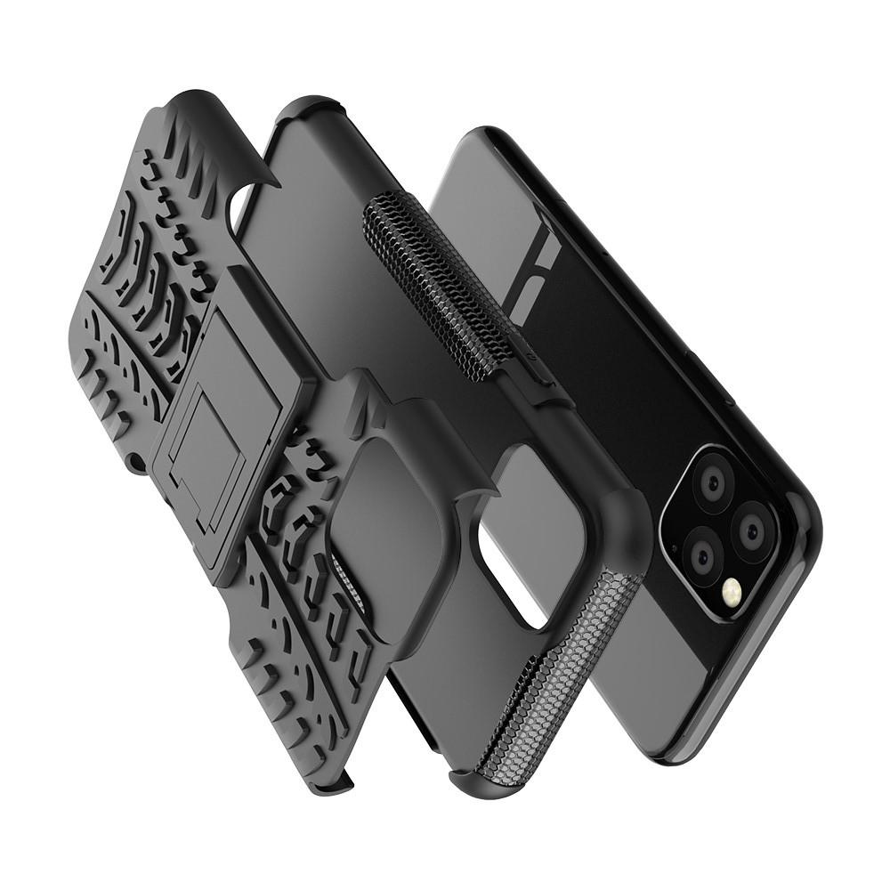 Двухкомпонентный Противоскользящий Гибридный Противоударный Чехол для iPhone 11 Pro с Подставкой Черный