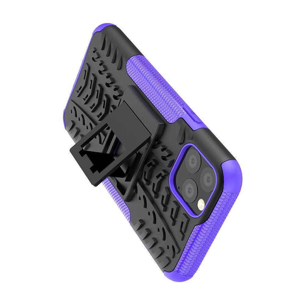 Двухкомпонентный Противоскользящий Гибридный Противоударный Чехол для iPhone 11 Pro с Подставкой Фиолетовый