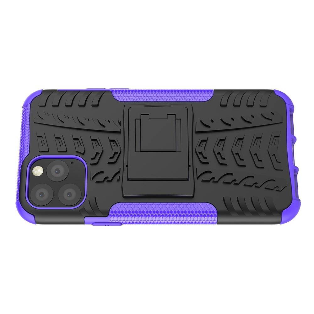 Двухкомпонентный Противоскользящий Гибридный Противоударный Чехол для iPhone 11 Pro с Подставкой Фиолетовый