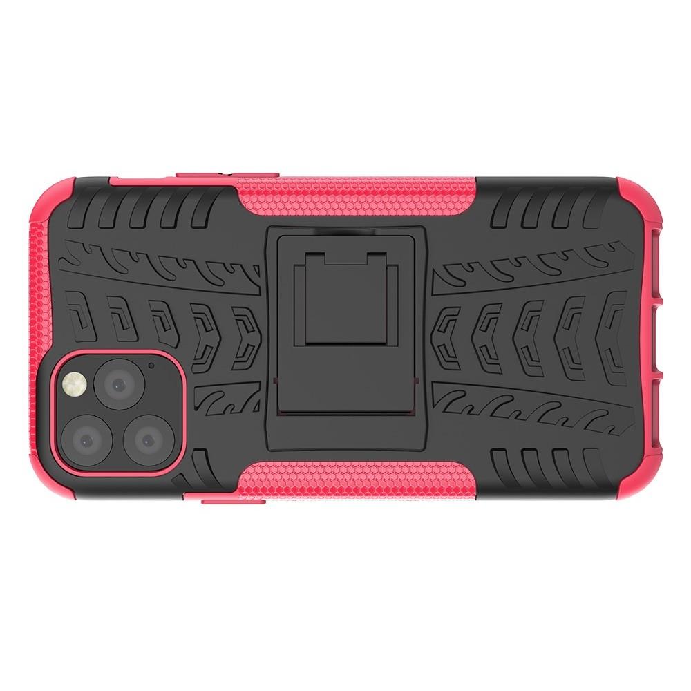 Двухкомпонентный Противоскользящий Гибридный Противоударный Чехол для iPhone 11 Pro с Подставкой Светло Розовый