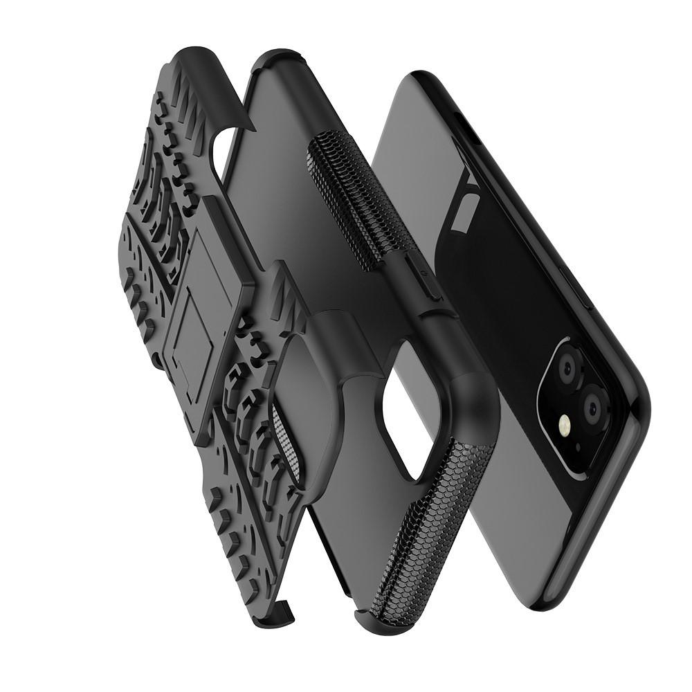 Двухкомпонентный Противоскользящий Гибридный Противоударный Чехол для iPhone 11 с Подставкой Черный