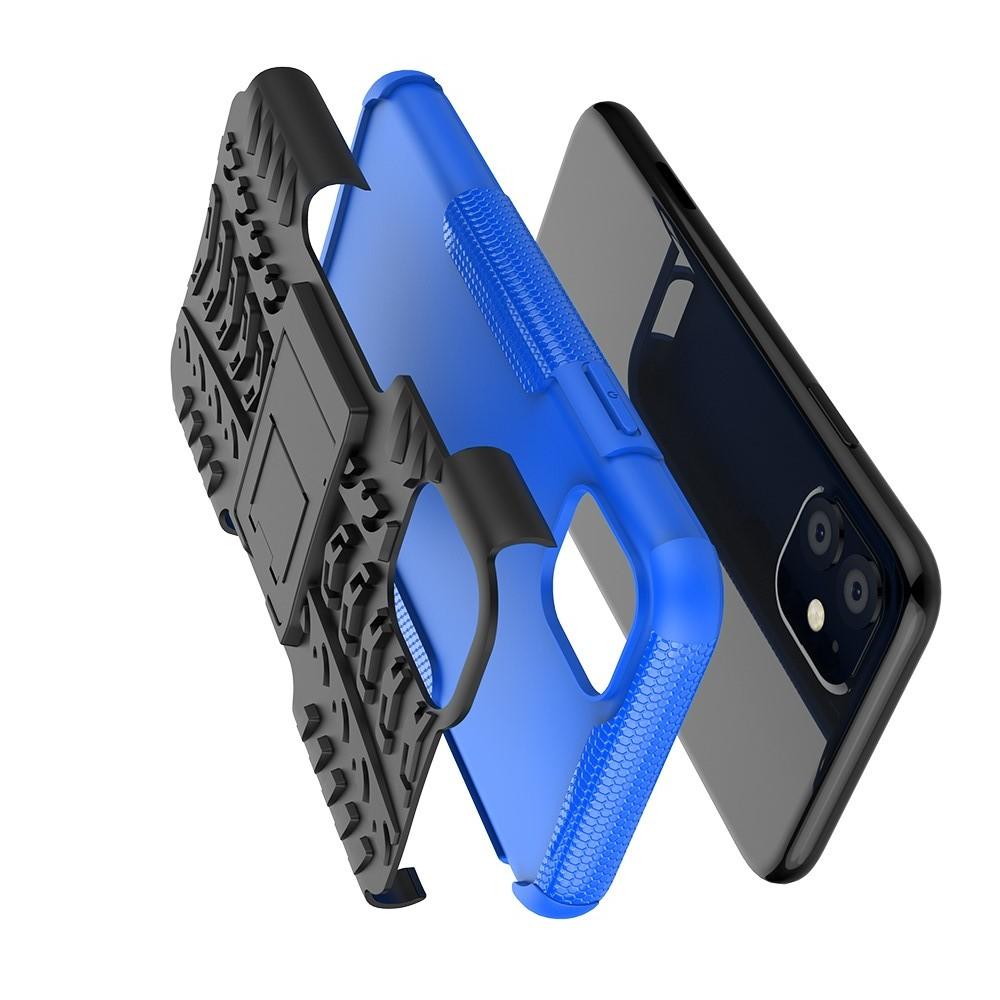 Двухкомпонентный Противоскользящий Гибридный Противоударный Чехол для iPhone 11 с Подставкой Синий / Черный