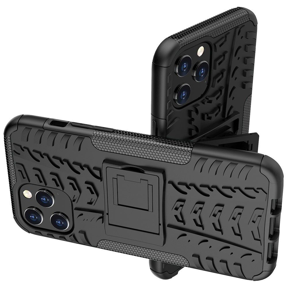 Двухкомпонентный Противоскользящий Гибридный Противоударный Чехол для iPhone 12 Pro Max с Подставкой Черный