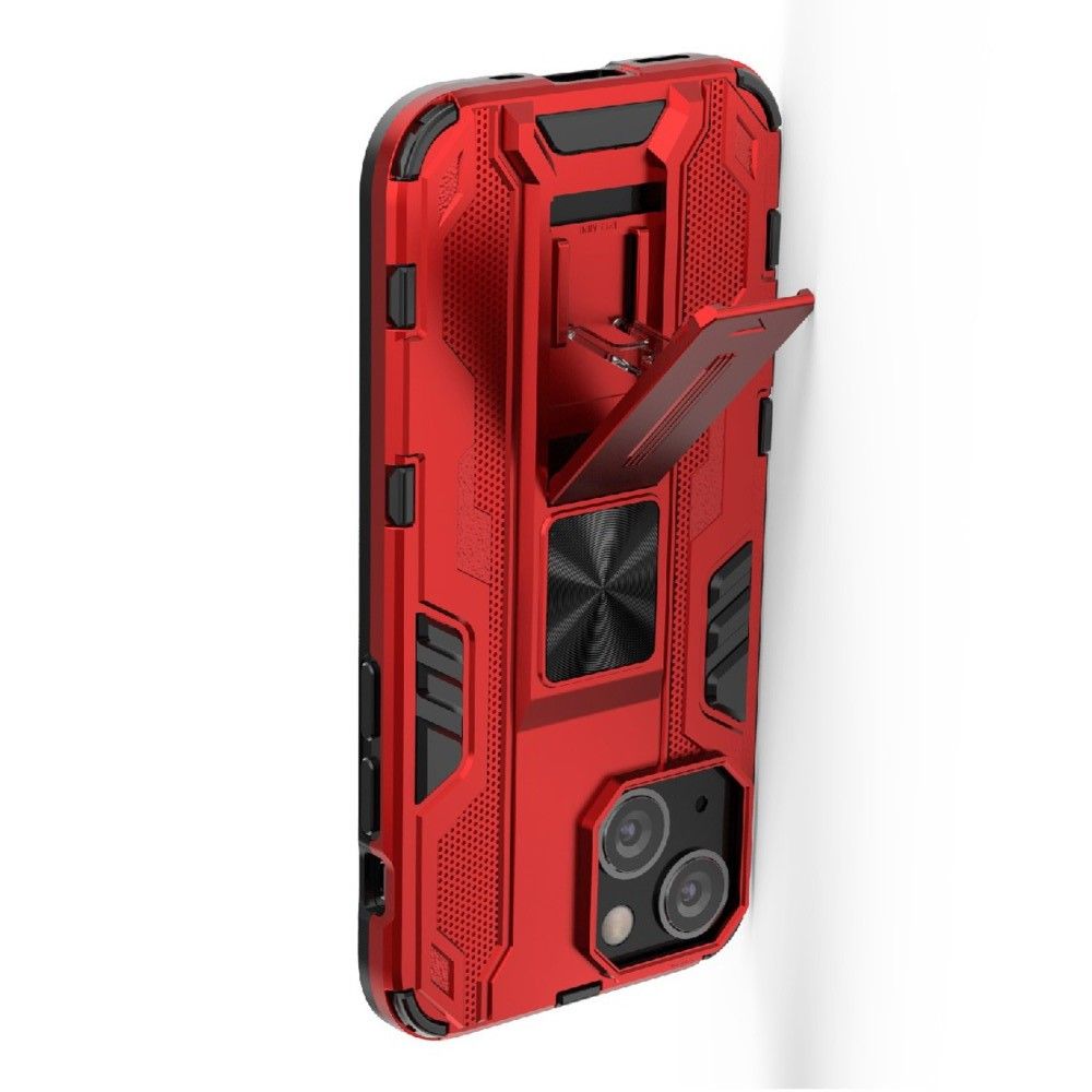 Двухкомпонентный Противоскользящий Гибридный Противоударный Чехол для iPhone 13 mini с Подставкой Красный
