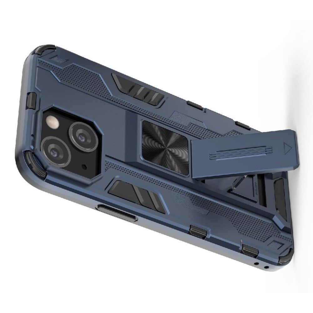 Двухкомпонентный Противоскользящий Гибридный Противоударный Чехол для iPhone 13 mini с Подставкой Синий