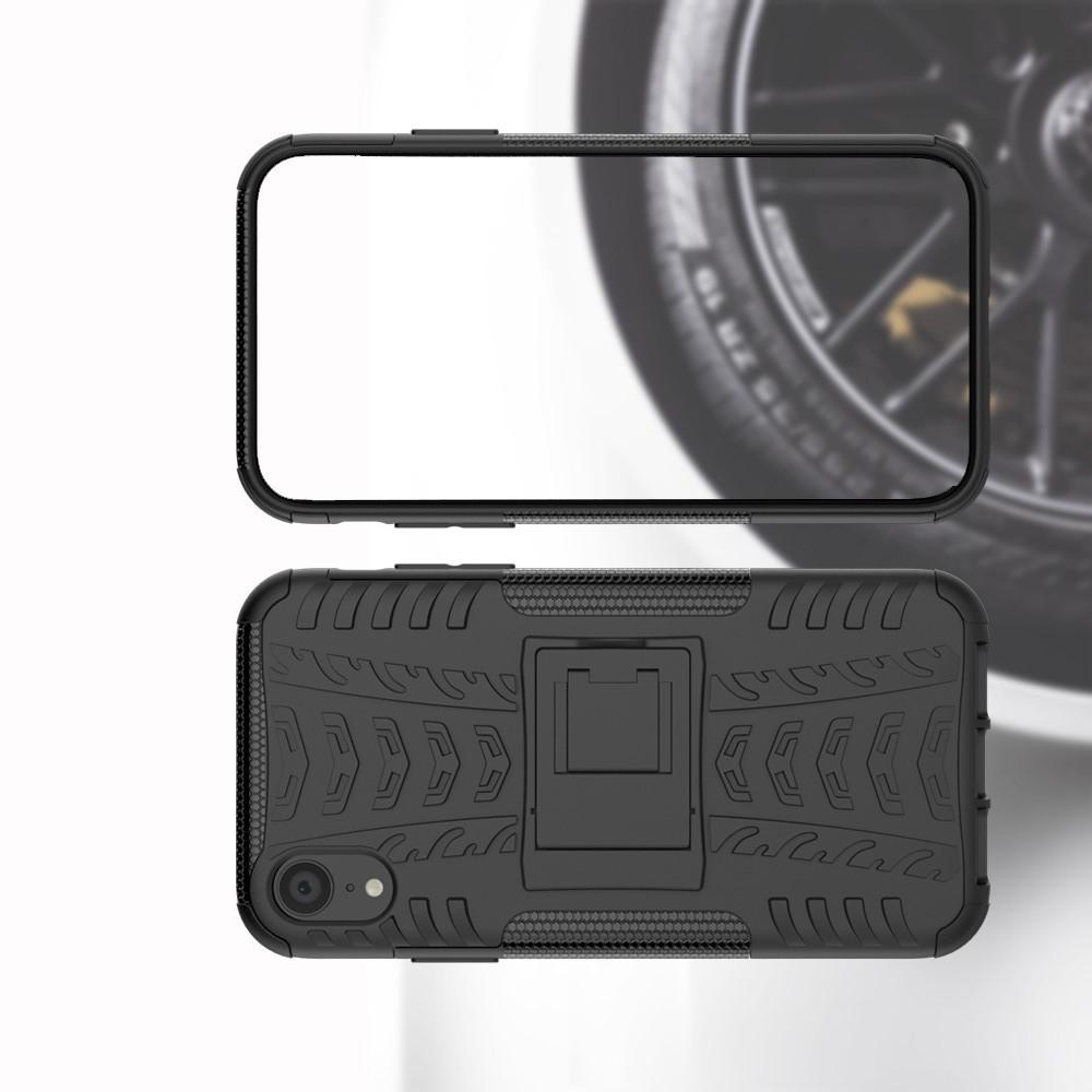 Двухкомпонентный Противоскользящий Гибридный Противоударный Чехол для iPhone XR с Подставкой Черный