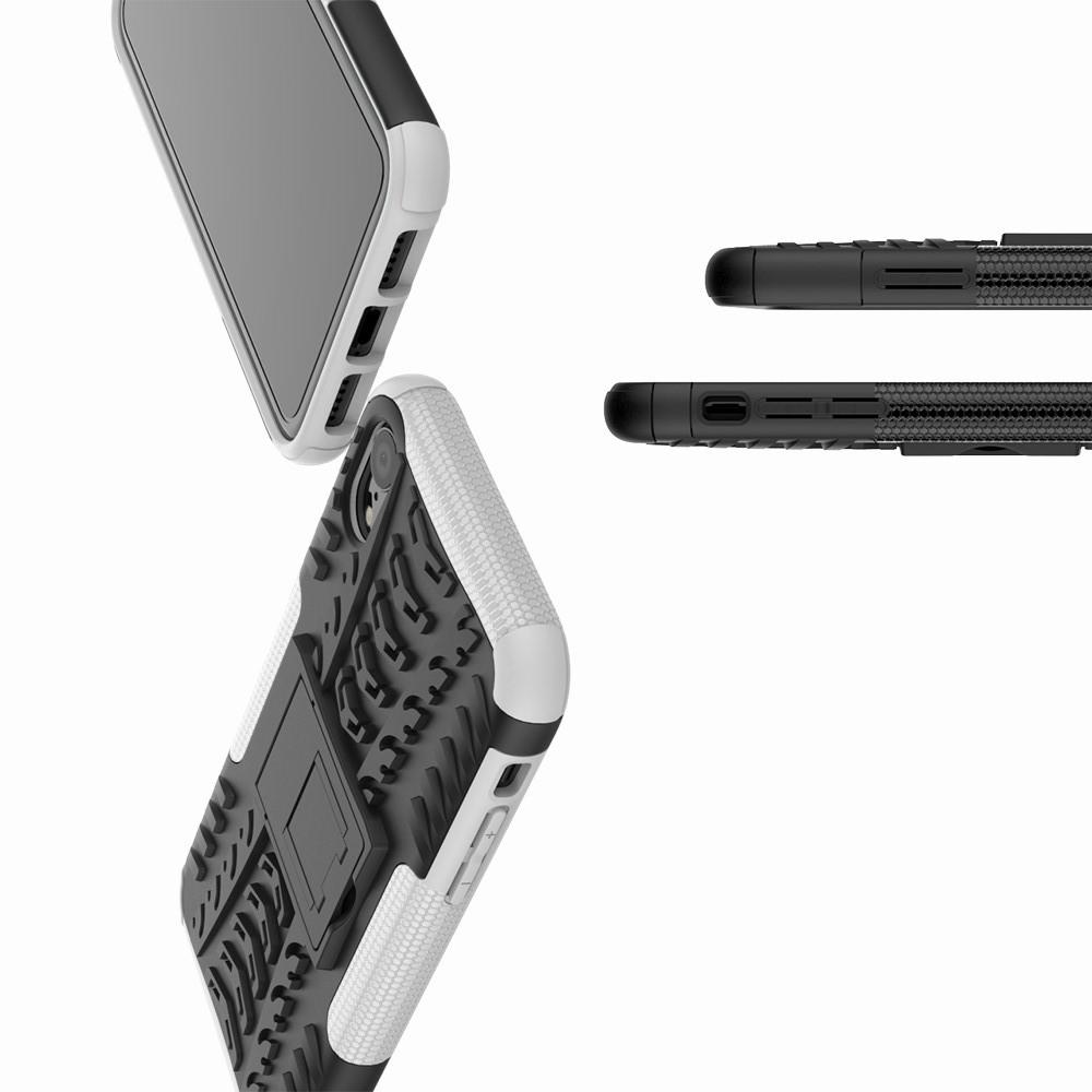Двухкомпонентный Противоскользящий Гибридный Противоударный Чехол для iPhone XR с Подставкой Белый