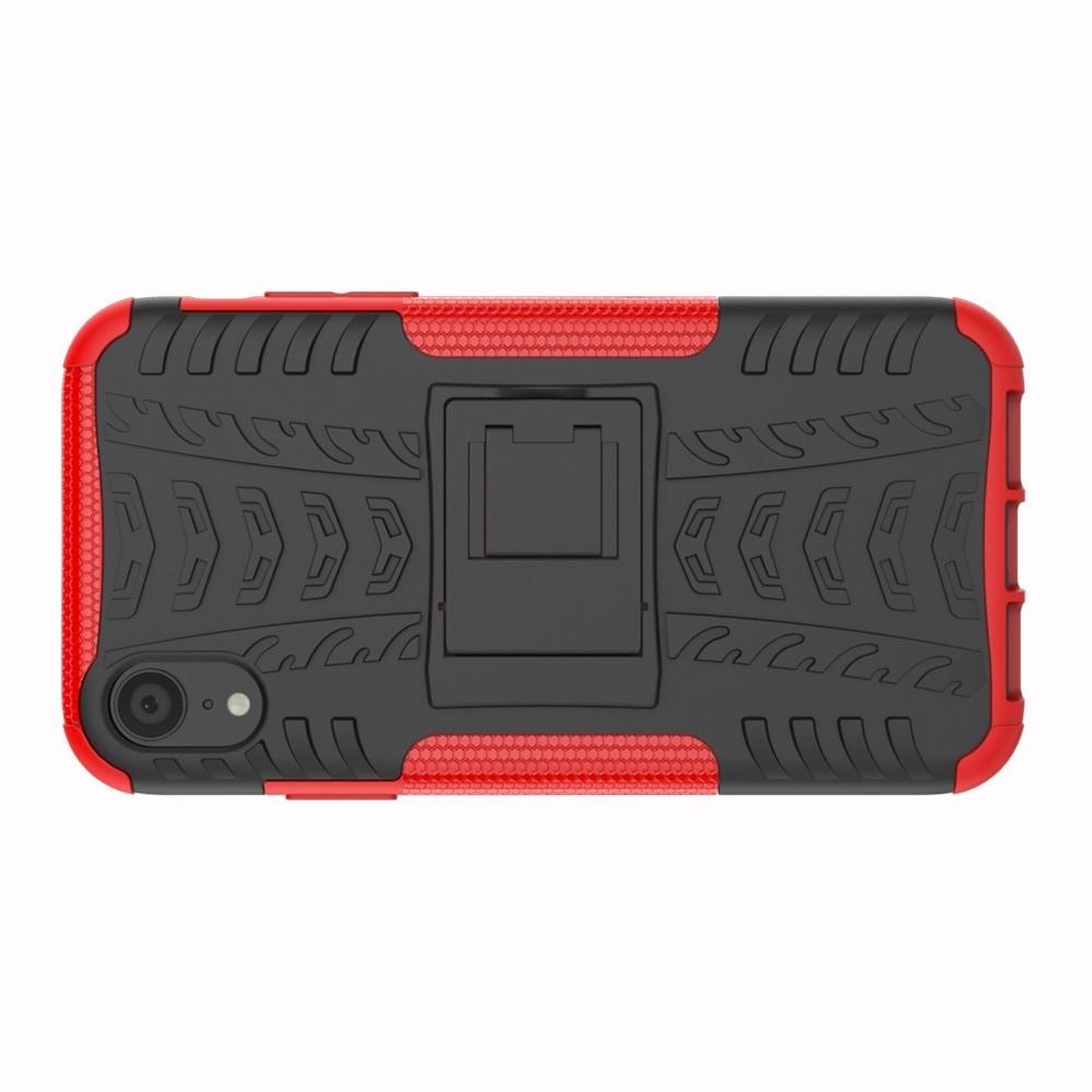 Двухкомпонентный Противоскользящий Гибридный Противоударный Чехол для iPhone XR с Подставкой Красный