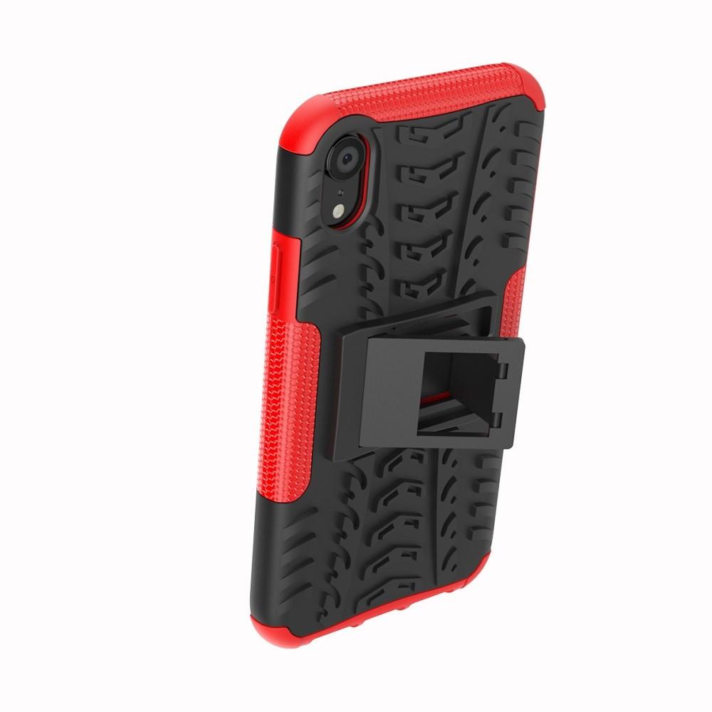Двухкомпонентный Противоскользящий Гибридный Противоударный Чехол для iPhone XR с Подставкой Красный