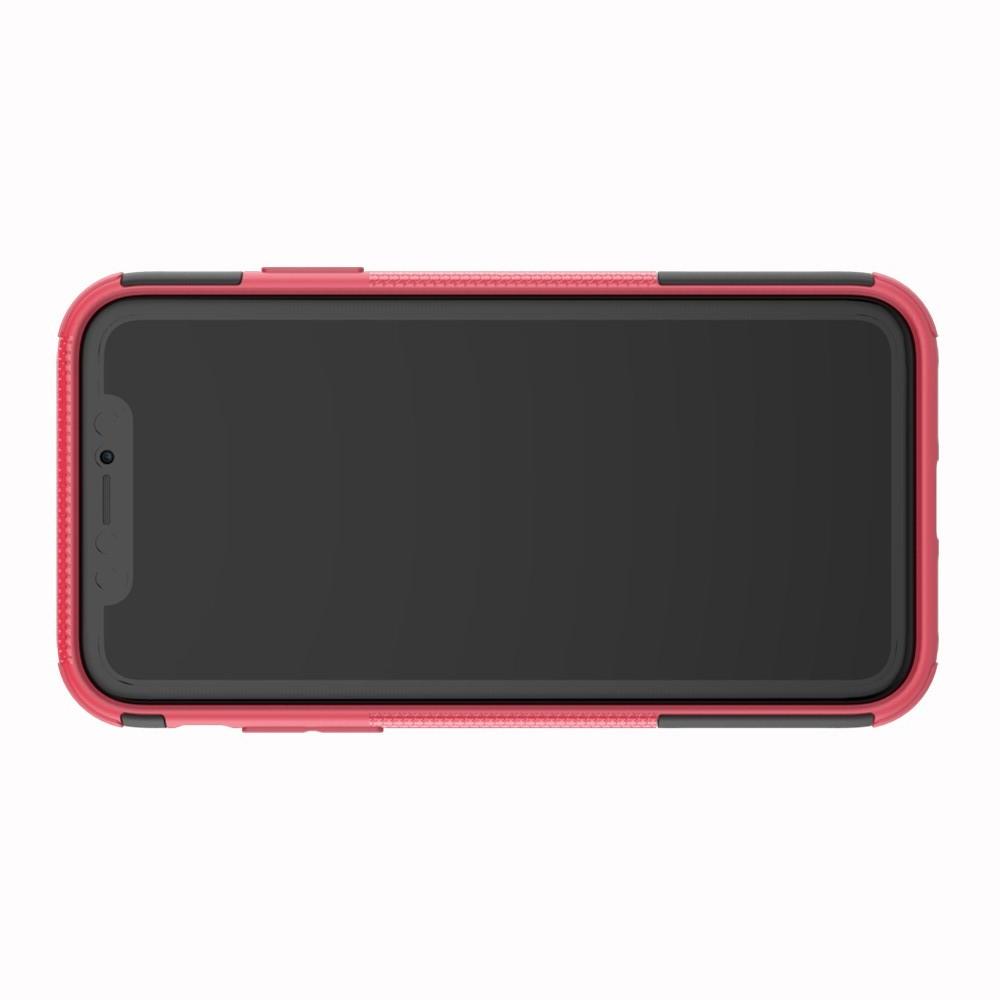 Двухкомпонентный Противоскользящий Гибридный Противоударный Чехол для iPhone XR с Подставкой Розовый