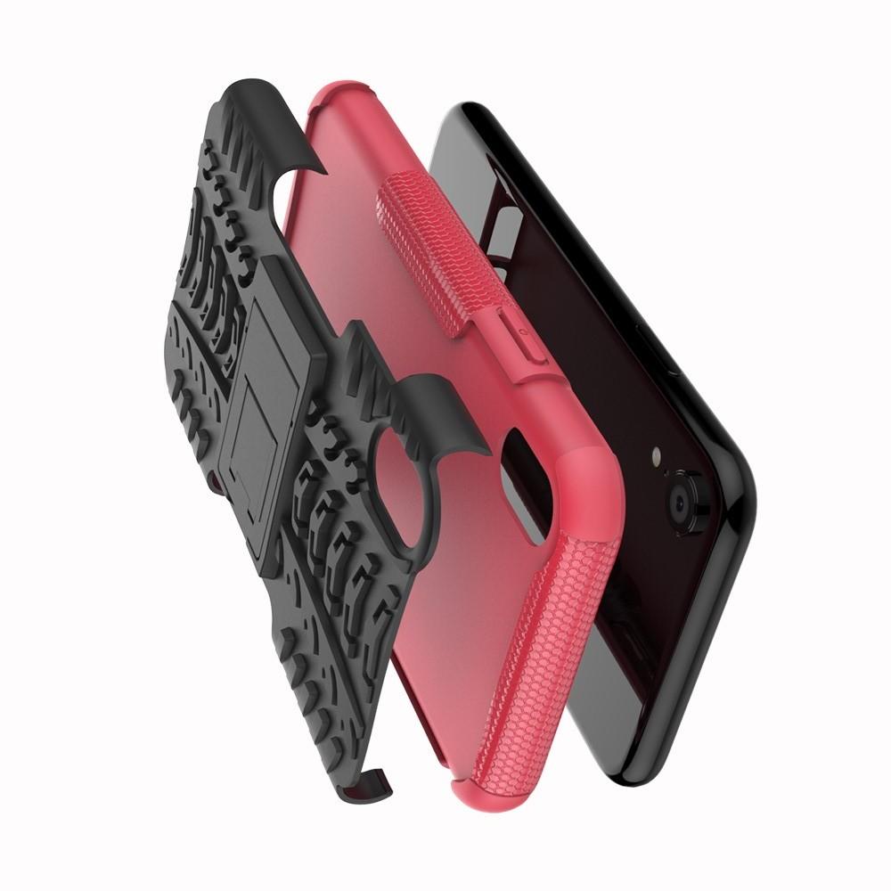 Двухкомпонентный Противоскользящий Гибридный Противоударный Чехол для iPhone XR с Подставкой Розовый