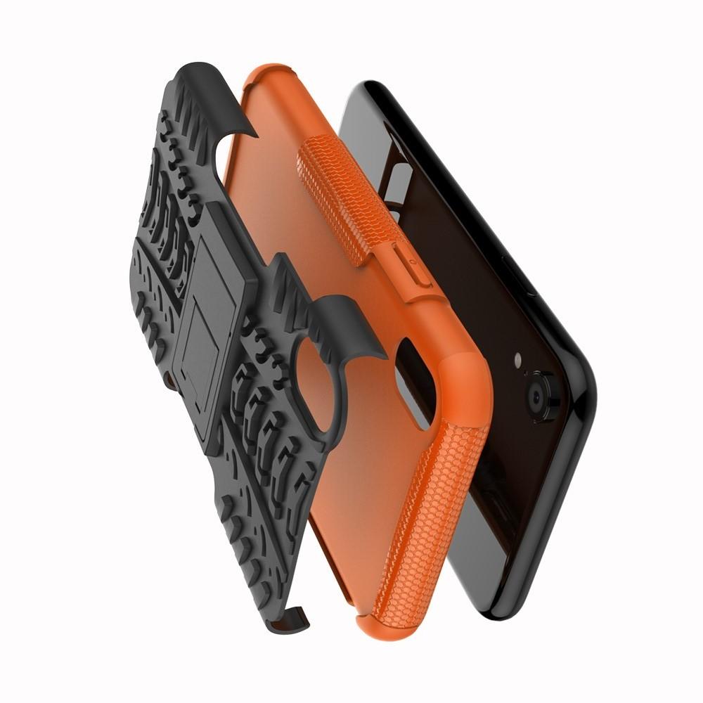 Двухкомпонентный Противоскользящий Гибридный Противоударный Чехол для iPhone XR с Подставкой Оранжевый