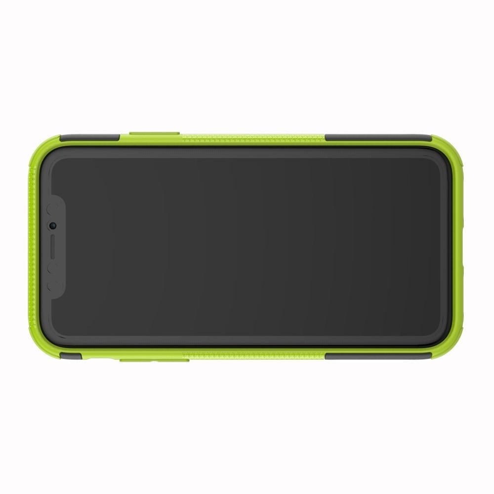 Двухкомпонентный Противоскользящий Гибридный Противоударный Чехол для iPhone XR с Подставкой Зеленый