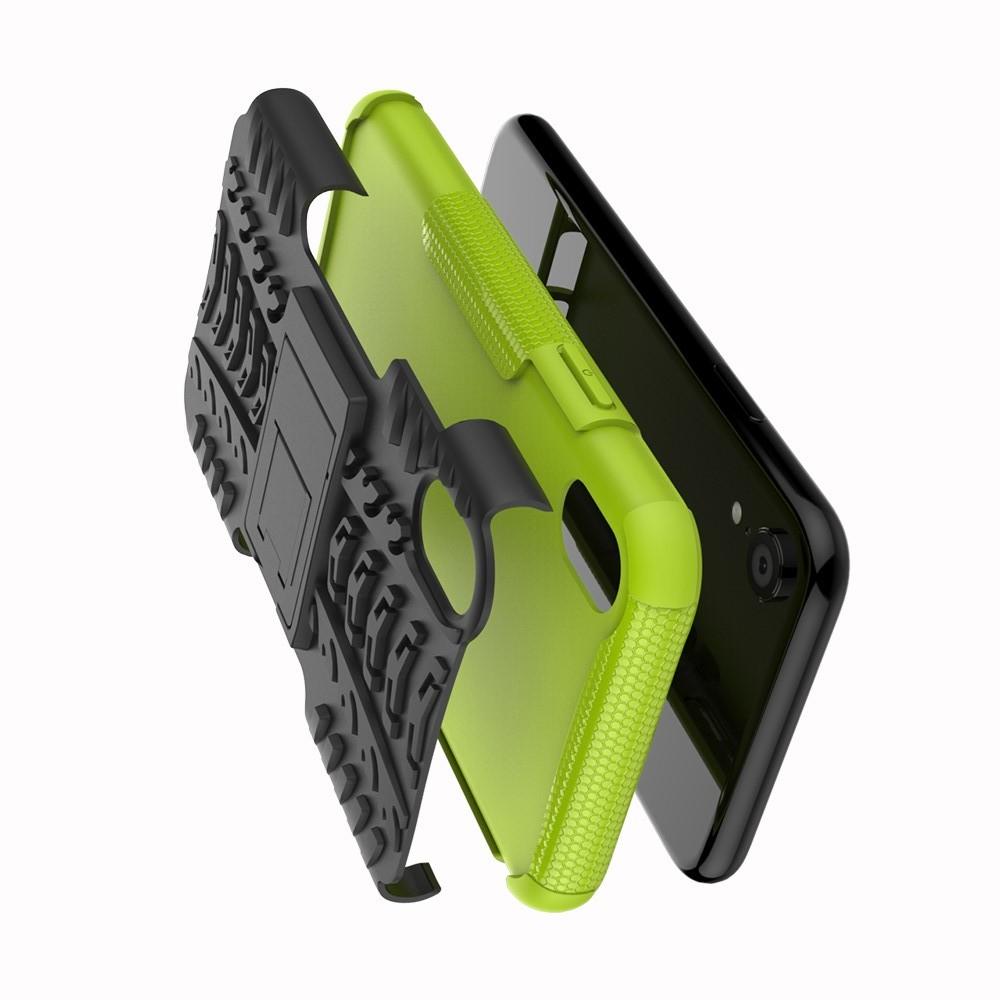 Двухкомпонентный Противоскользящий Гибридный Противоударный Чехол для iPhone XR с Подставкой Зеленый