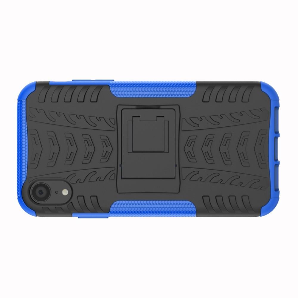 Двухкомпонентный Противоскользящий Гибридный Противоударный Чехол для iPhone XR с Подставкой Синий