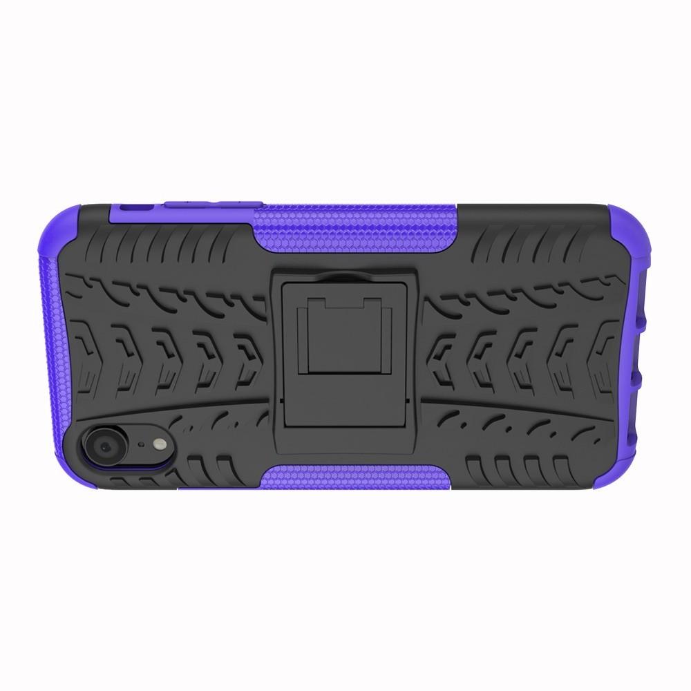 Двухкомпонентный Противоскользящий Гибридный Противоударный Чехол для iPhone XR с Подставкой Фиолетовый