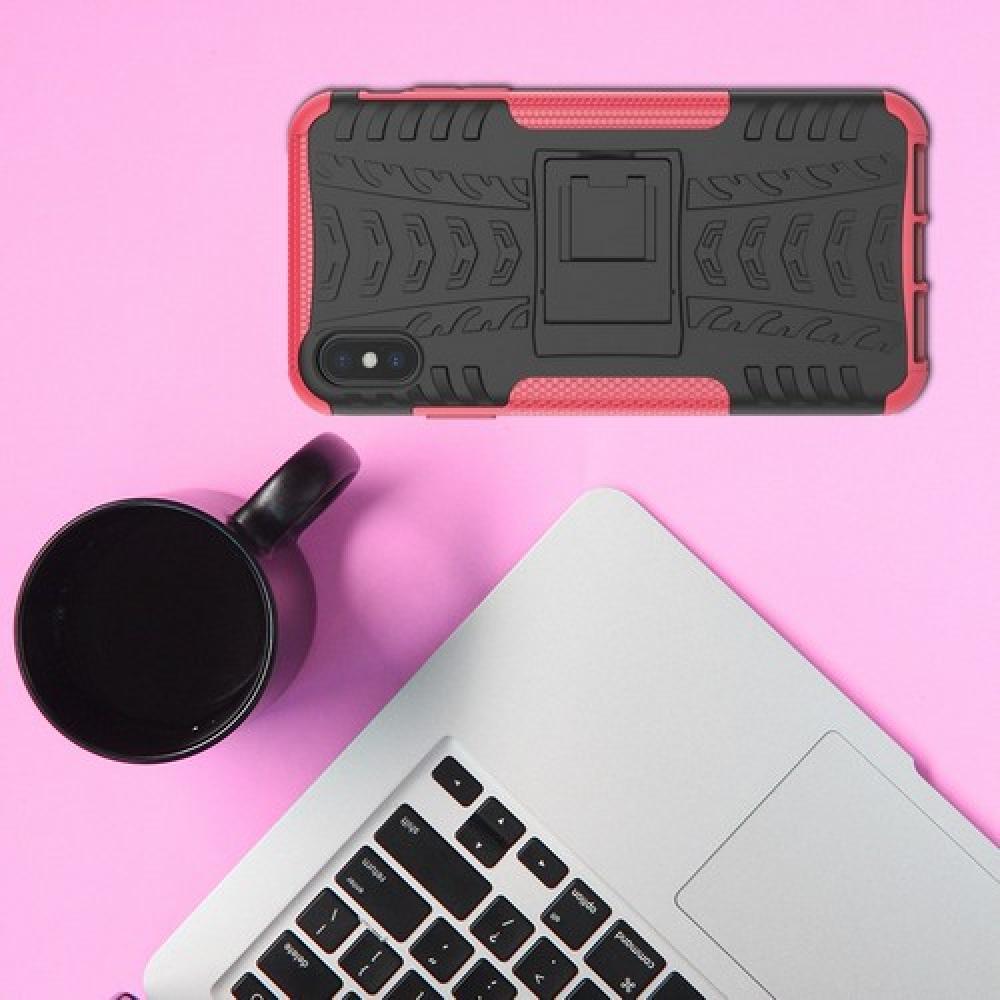 Двухкомпонентный Противоскользящий Гибридный Противоударный Чехол для iPhone XS Max с Подставкой Розовый