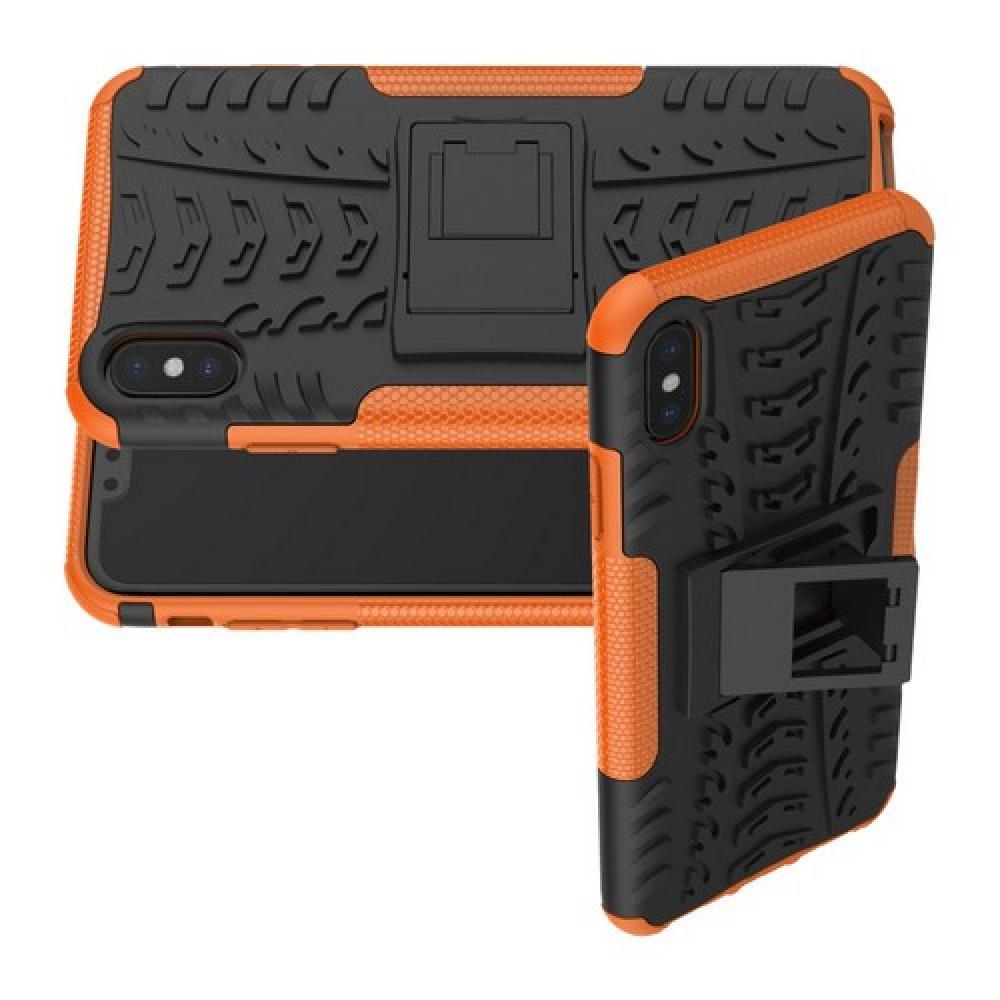Двухкомпонентный Противоскользящий Гибридный Противоударный Чехол для iPhone XS Max с Подставкой Оранжевый