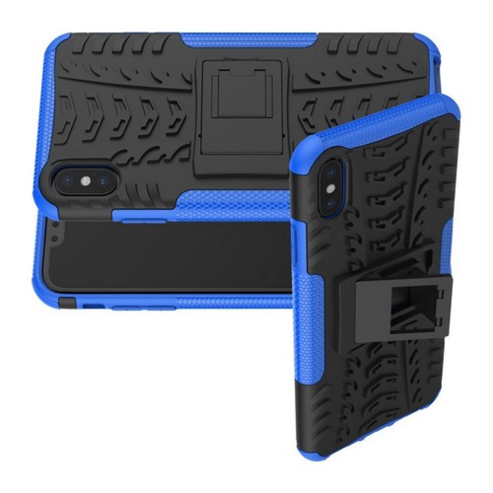 Двухкомпонентный Противоскользящий Гибридный Противоударный Чехол для iPhone XS Max с Подставкой Синий