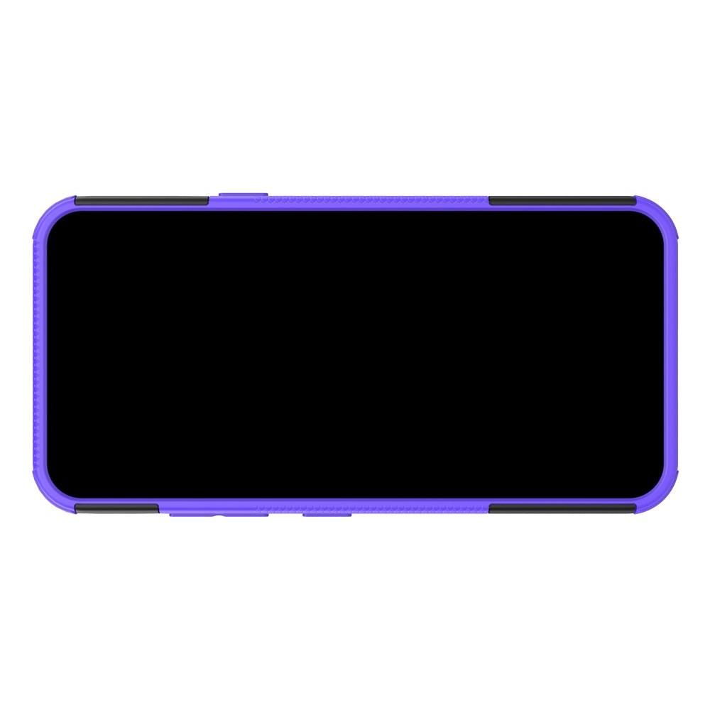 Двухкомпонентный Противоскользящий Гибридный Противоударный Чехол для LG Q60 с Подставкой Фиолетовый