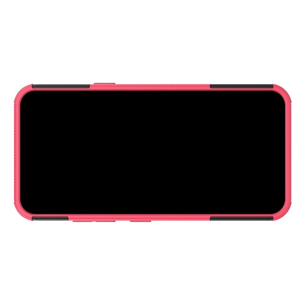 Двухкомпонентный Противоскользящий Гибридный Противоударный Чехол для LG Q60 с Подставкой Розовый