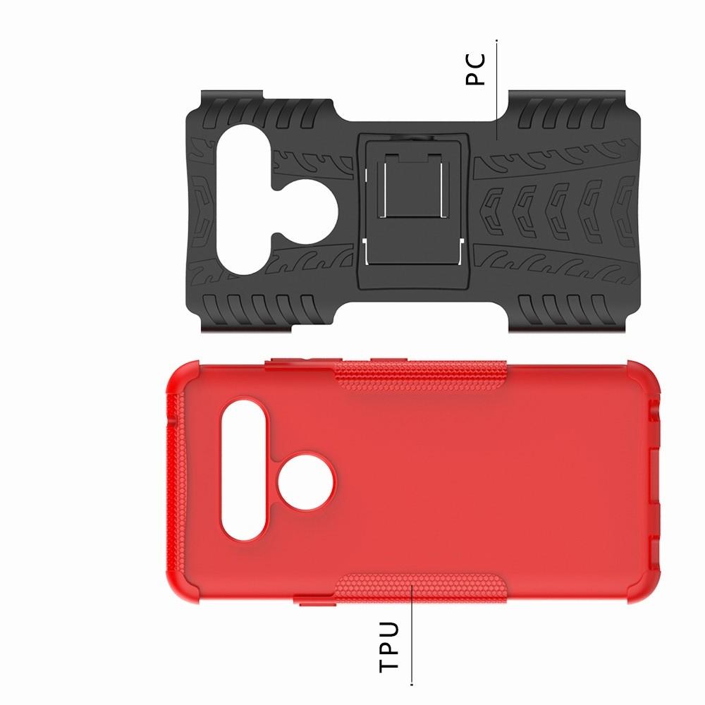 Двухкомпонентный Противоскользящий Гибридный Противоударный Чехол для LG V40 ThinQ с Подставкой Красный