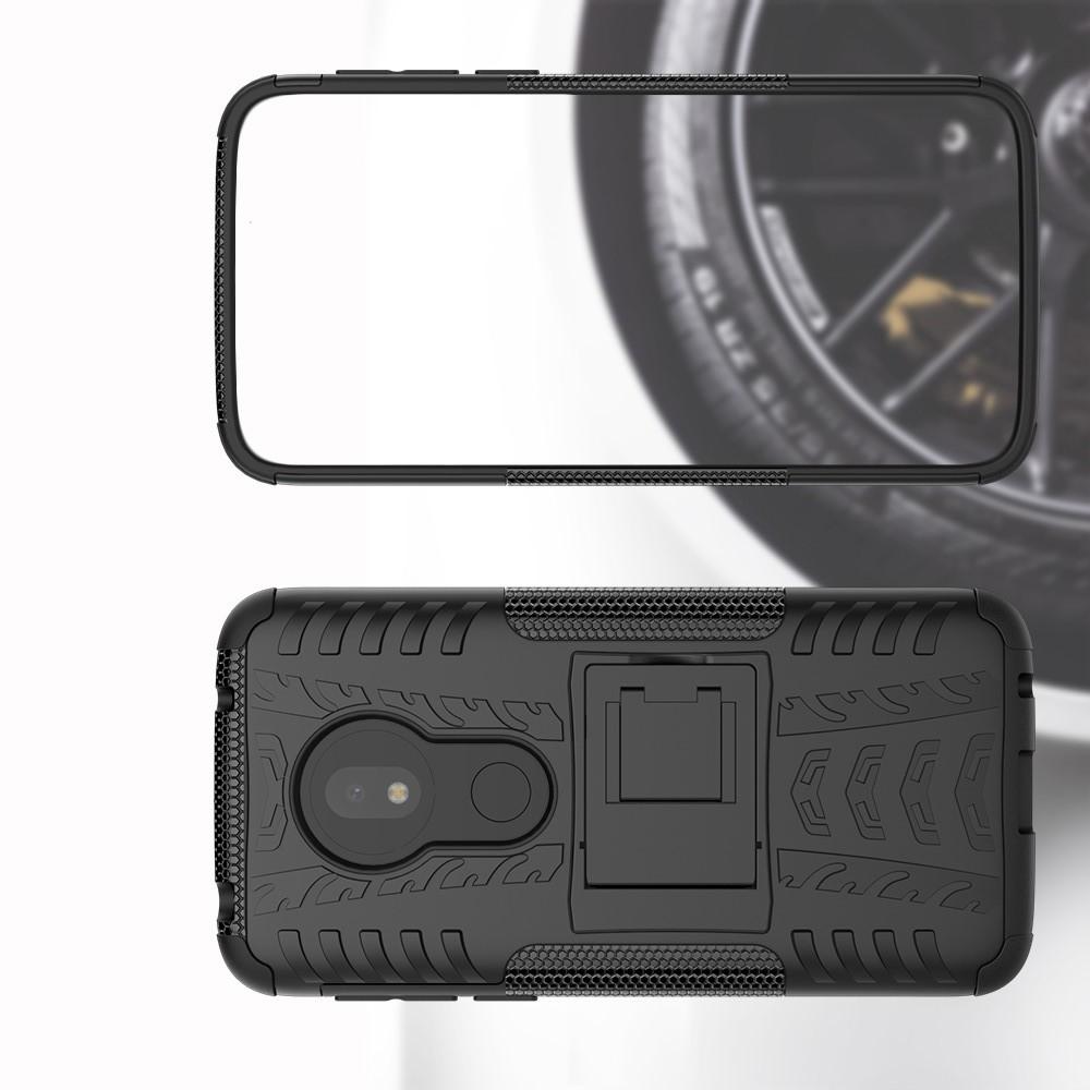 Двухкомпонентный Противоскользящий Гибридный Противоударный Чехол для Motorola Moto G7 Play с Подставкой Черный