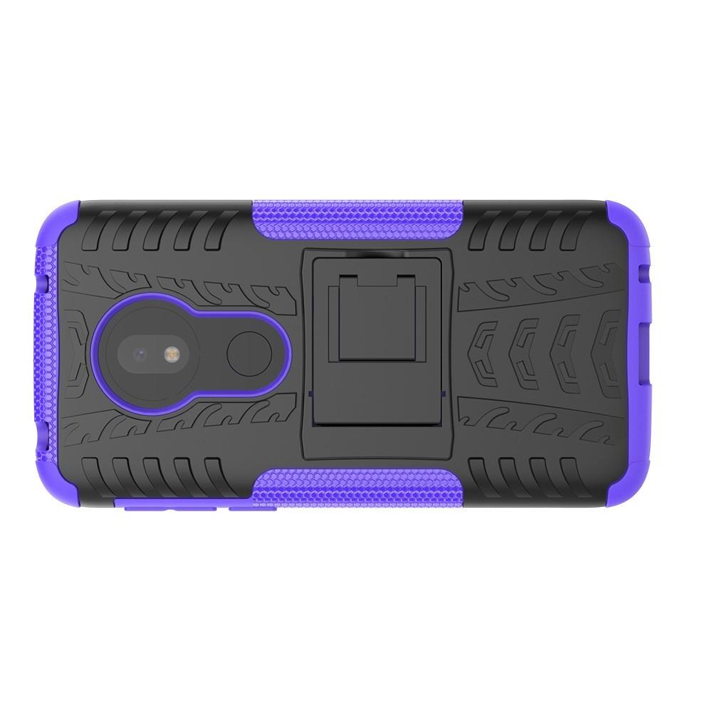 Двухкомпонентный Противоскользящий Гибридный Противоударный Чехол для Motorola Moto G7 Play с Подставкой Фиолетовый