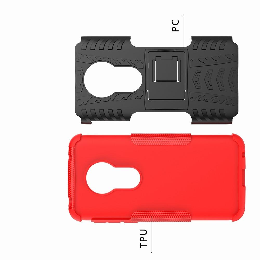 Двухкомпонентный Противоскользящий Гибридный Противоударный Чехол для Motorola Moto G7 Play с Подставкой Красный