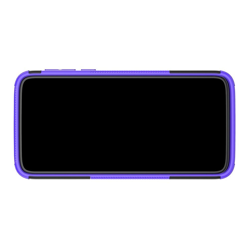 Двухкомпонентный Противоскользящий Гибридный Противоударный Чехол для Motorola Moto G7 Power с Подставкой Фиолетовый
