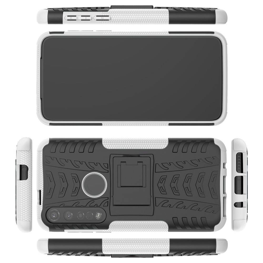 Двухкомпонентный Противоскользящий Гибридный Противоударный Чехол для Motorola Moto G8 Plus с Подставкой Белый