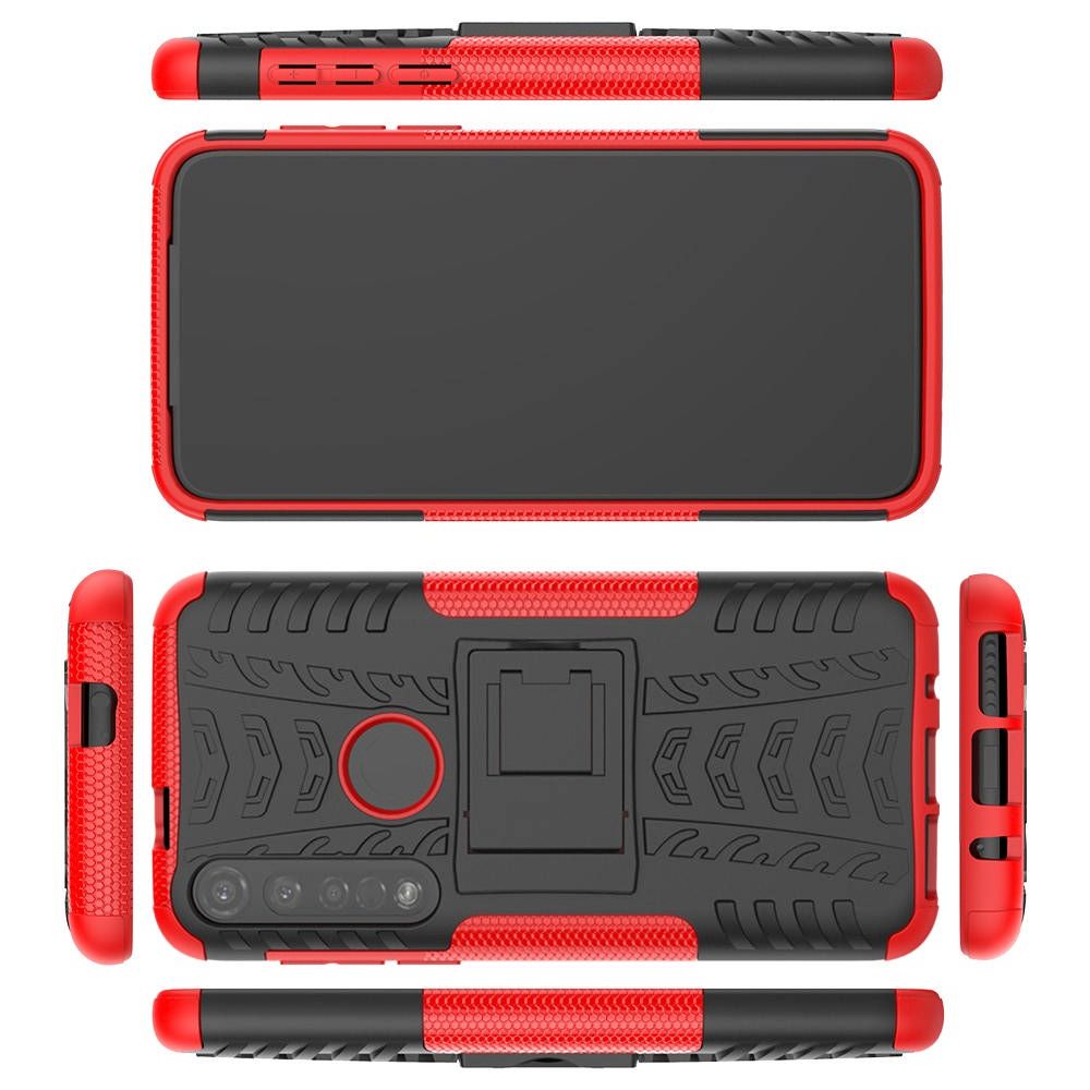 Двухкомпонентный Противоскользящий Гибридный Противоударный Чехол для Motorola Moto G8 Plus с Подставкой Красный