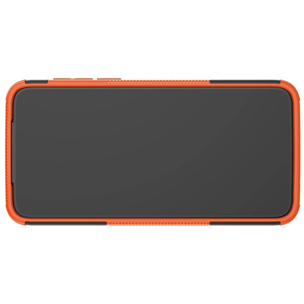 Двухкомпонентный Противоскользящий Гибридный Противоударный Чехол для Motorola Moto G8 Plus с Подставкой Оранжевый