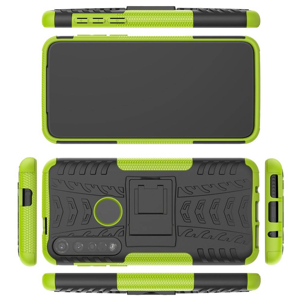 Двухкомпонентный Противоскользящий Гибридный Противоударный Чехол для Motorola Moto G8 Plus с Подставкой Зеленый