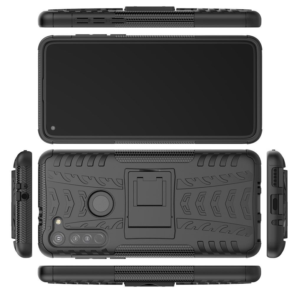 Двухкомпонентный Противоскользящий Гибридный Противоударный Чехол для Motorola Moto G8 с Подставкой Черный
