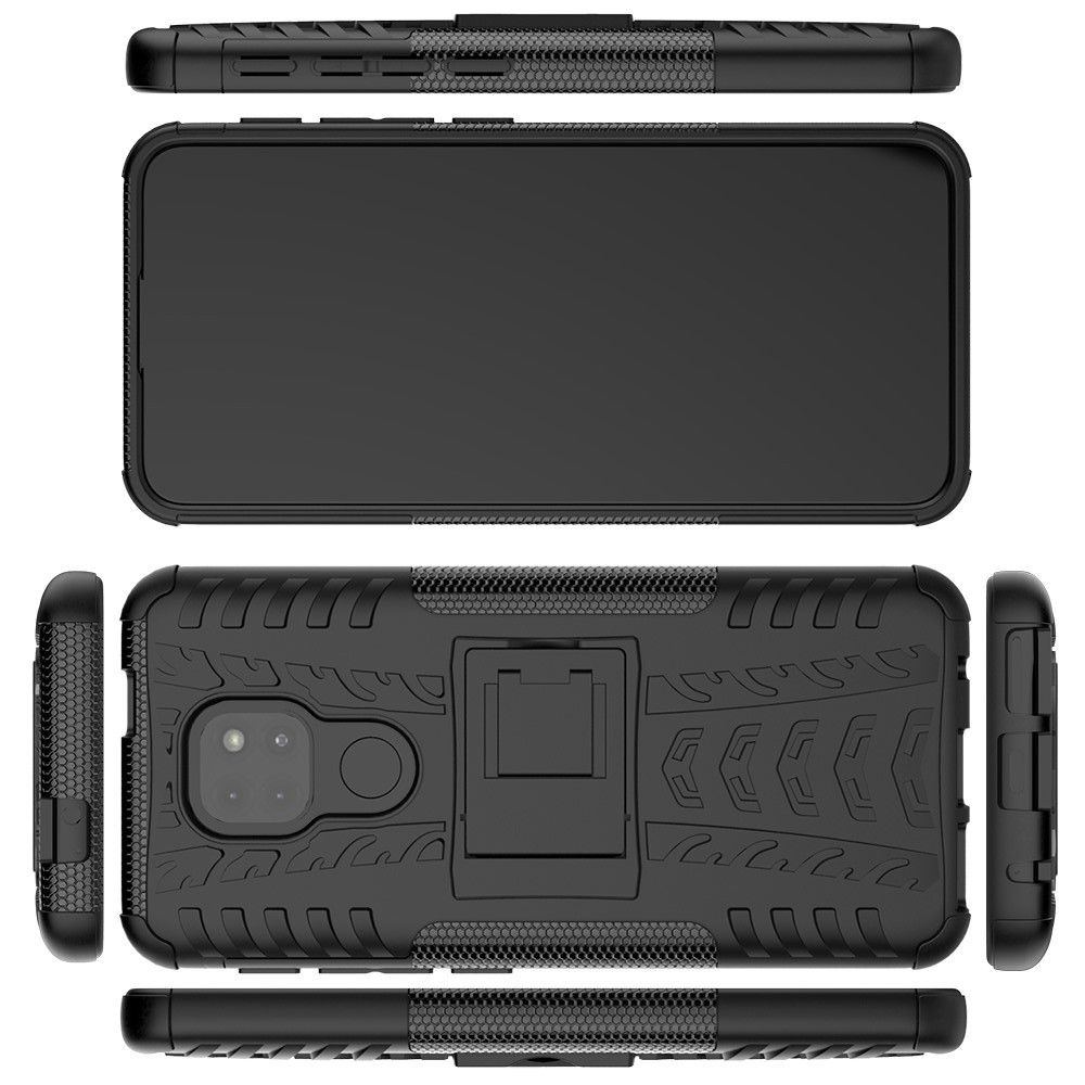 Двухкомпонентный Противоскользящий Гибридный Противоударный Чехол для Motorola Moto G9 Play / Moto E7 Plus с Подставкой Черный