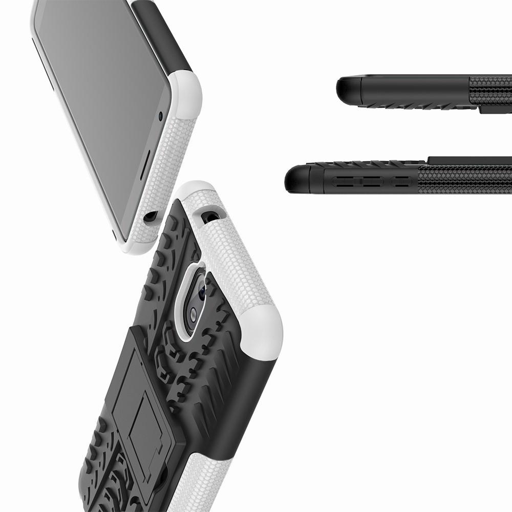 Двухкомпонентный Противоскользящий Гибридный Противоударный Чехол для Nokia 3.1 2018 с Подставкой Белый