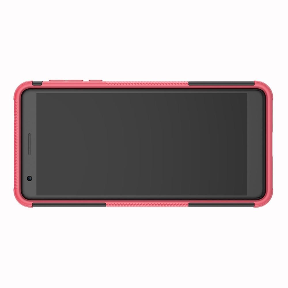 Двухкомпонентный Противоскользящий Гибридный Противоударный Чехол для Nokia 3.1 2018 с Подставкой Розовый
