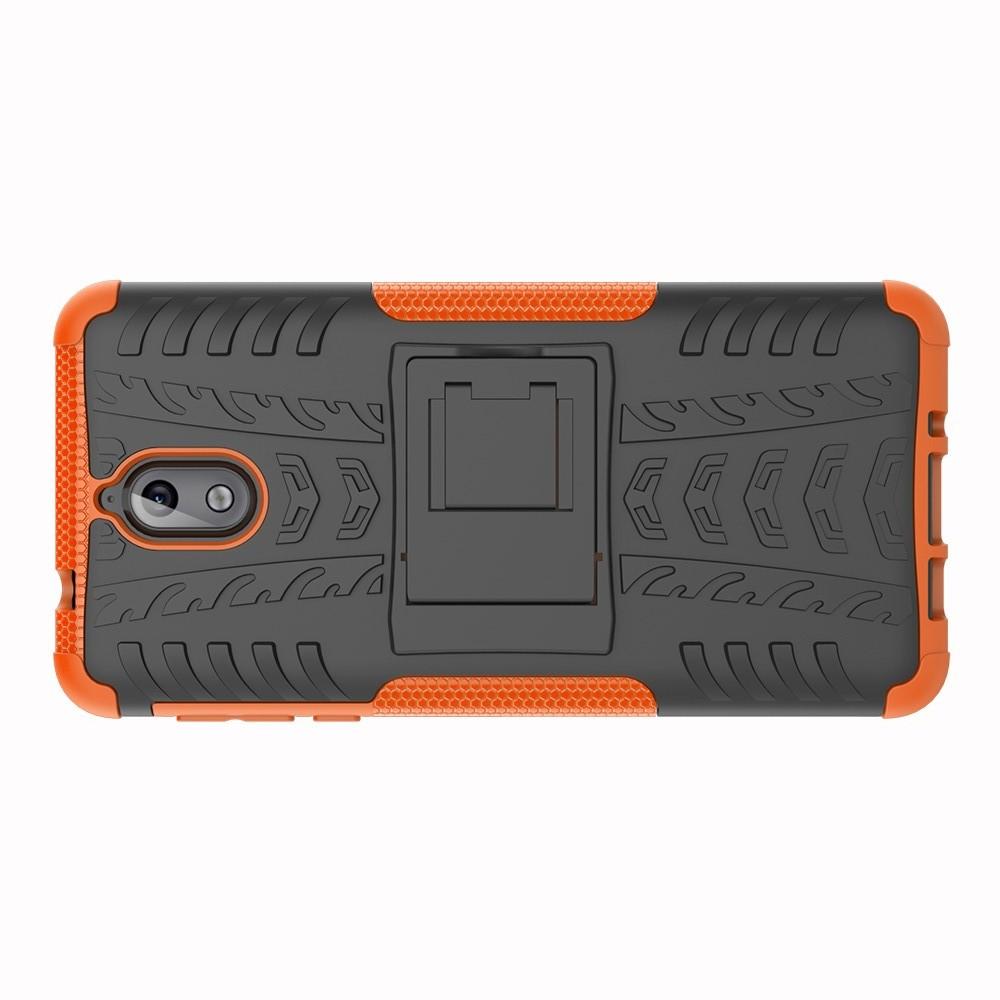 Двухкомпонентный Противоскользящий Гибридный Противоударный Чехол для Nokia 3.1 2018 с Подставкой Оранжевый