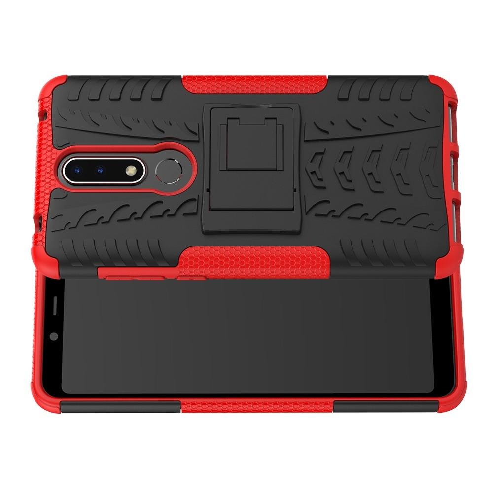 Двухкомпонентный Противоскользящий Гибридный Противоударный Чехол для Nokia 3.1 Plus с Подставкой Красный