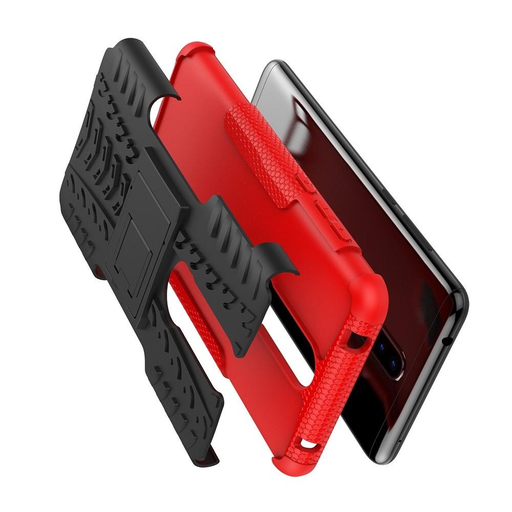 Двухкомпонентный Противоскользящий Гибридный Противоударный Чехол для Nokia 3.1 Plus с Подставкой Красный