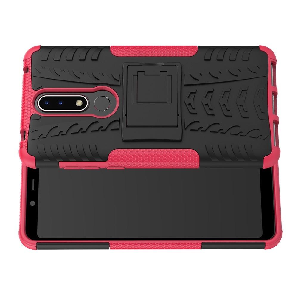 Двухкомпонентный Противоскользящий Гибридный Противоударный Чехол для Nokia 3.1 Plus с Подставкой Розовый