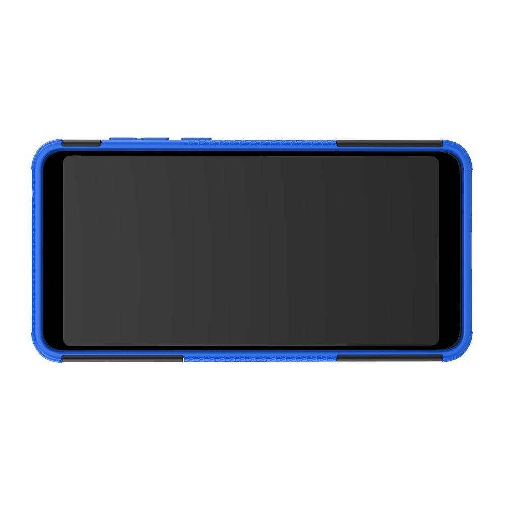 Двухкомпонентный Противоскользящий Гибридный Противоударный Чехол для Nokia 3.1 Plus с Подставкой Синий