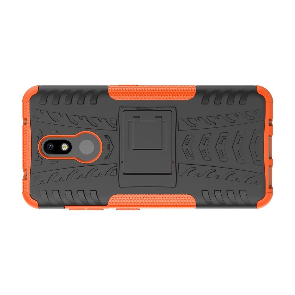 Двухкомпонентный Противоскользящий Гибридный Противоударный Чехол для Nokia 3.2 с Подставкой Оранжевый