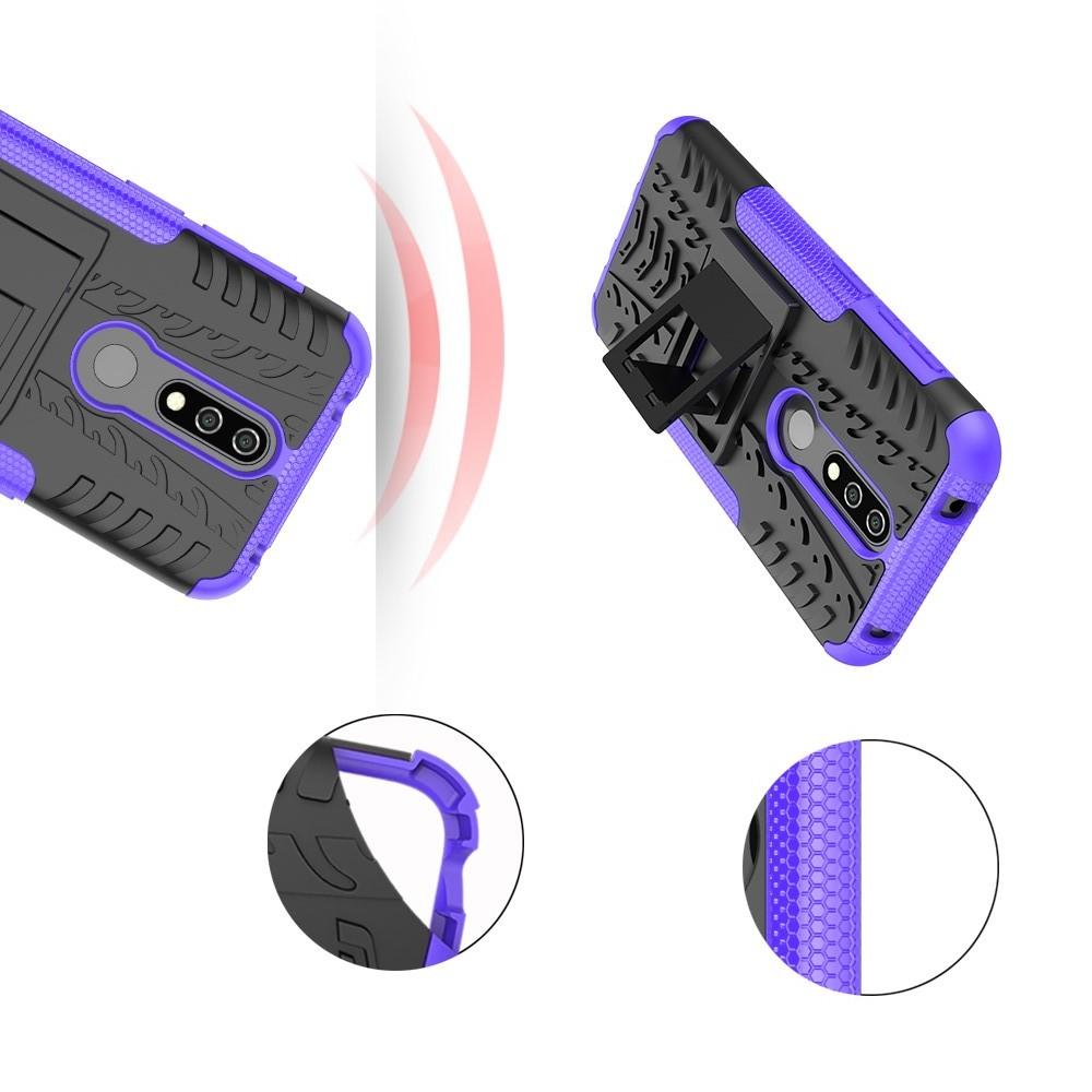 Двухкомпонентный Противоскользящий Гибридный Противоударный Чехол для Nokia 4.2 с Подставкой Фиолетовый
